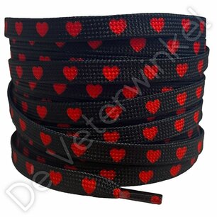 Print laces 8mm Black-/Red hearts (KL.7893) Print laces 8mm Black-/Red hearts (KL.7893)